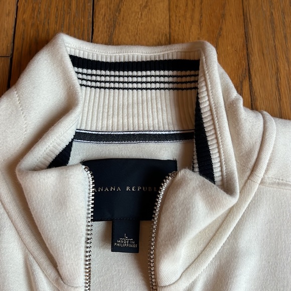 Banana Republic - Full Zip Cream Sweater Jacket - Snap Pockets Men Sz L Cotton - Picture 2 of 11